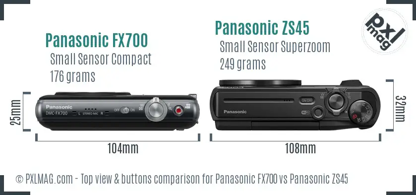 Panasonic FX700 vs Panasonic ZS45 top view buttons comparison