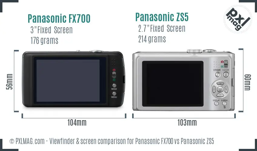 Panasonic FX700 vs Panasonic ZS5 Screen and Viewfinder comparison