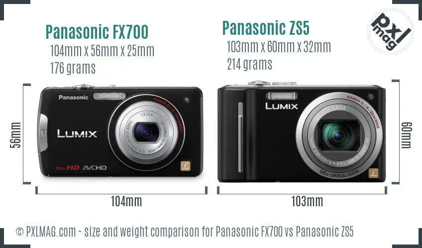 Panasonic FX700 vs Panasonic ZS5 size comparison