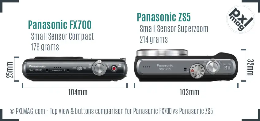 Panasonic FX700 vs Panasonic ZS5 top view buttons comparison