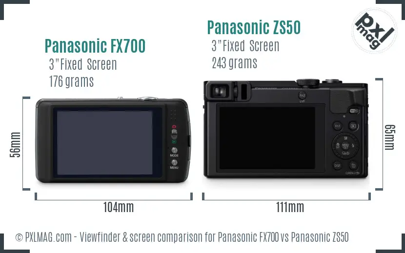 Panasonic FX700 vs Panasonic ZS50 Screen and Viewfinder comparison