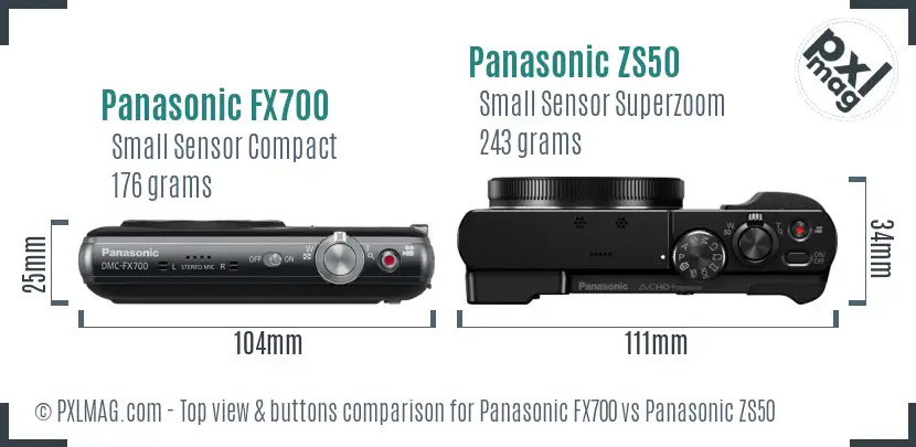 Panasonic FX700 vs Panasonic ZS50 top view buttons comparison