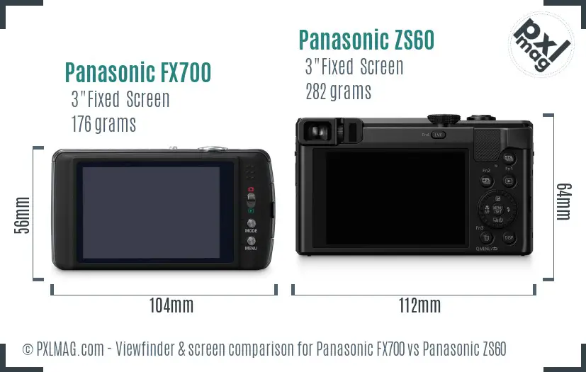 Panasonic FX700 vs Panasonic ZS60 Screen and Viewfinder comparison