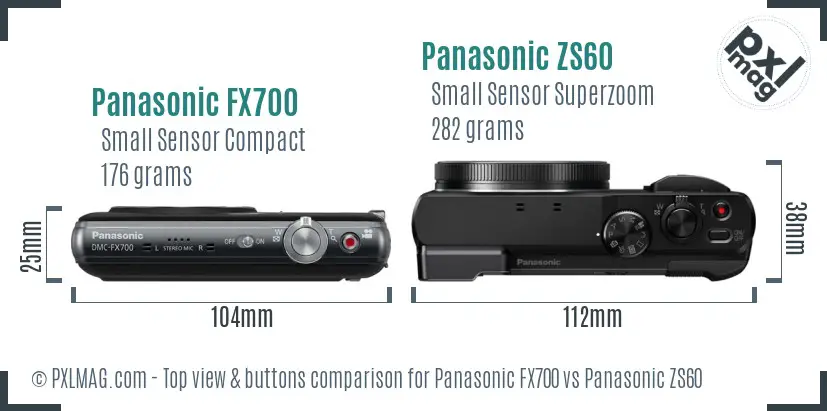 Panasonic FX700 vs Panasonic ZS60 top view buttons comparison