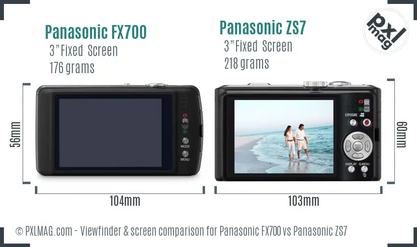 Panasonic FX700 vs Panasonic ZS7 Screen and Viewfinder comparison