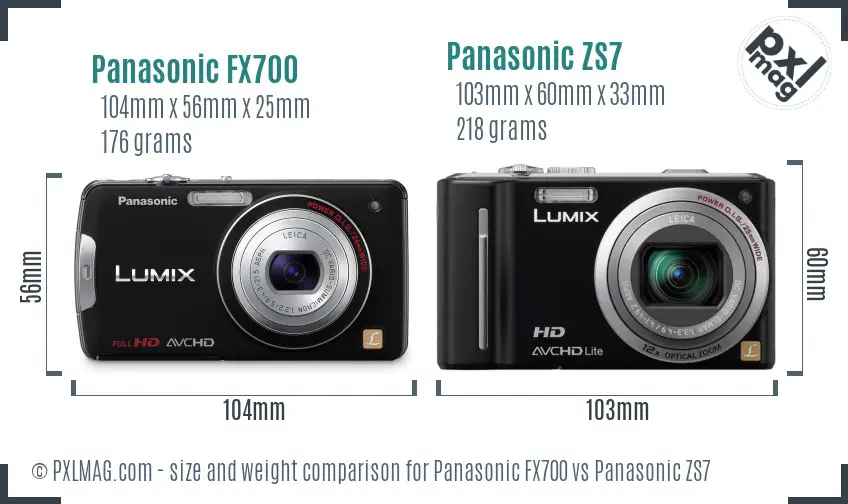 Panasonic FX700 vs Panasonic ZS7 size comparison