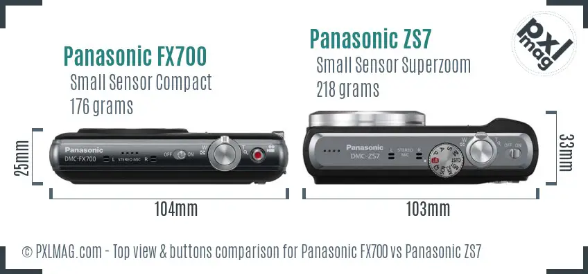 Panasonic FX700 vs Panasonic ZS7 top view buttons comparison