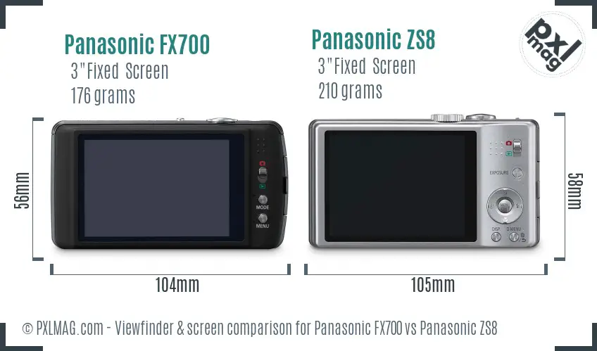 Panasonic FX700 vs Panasonic ZS8 Screen and Viewfinder comparison