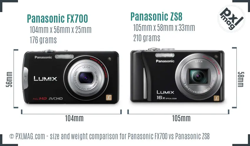 Panasonic FX700 vs Panasonic ZS8 size comparison
