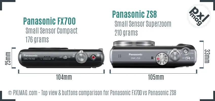 Panasonic FX700 vs Panasonic ZS8 top view buttons comparison