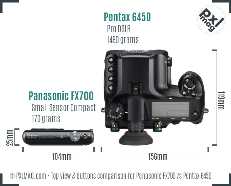 Panasonic FX700 vs Pentax 645D top view buttons comparison
