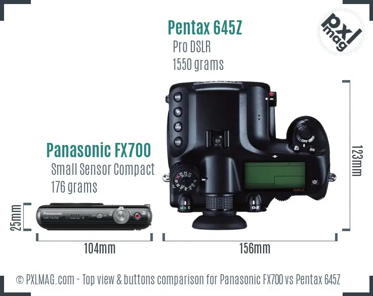 Panasonic FX700 vs Pentax 645Z top view buttons comparison