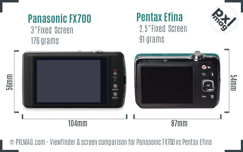 Panasonic FX700 vs Pentax Efina Screen and Viewfinder comparison