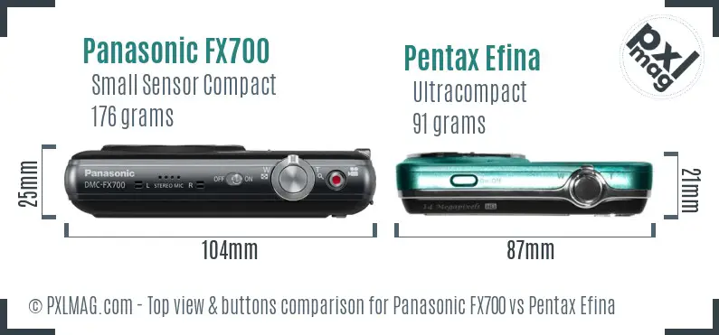 Panasonic FX700 vs Pentax Efina top view buttons comparison