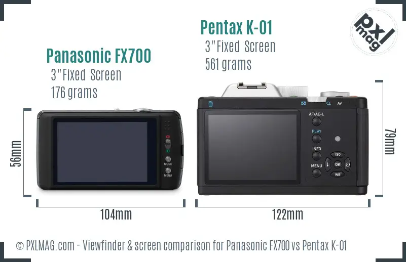 Panasonic FX700 vs Pentax K-01 Screen and Viewfinder comparison
