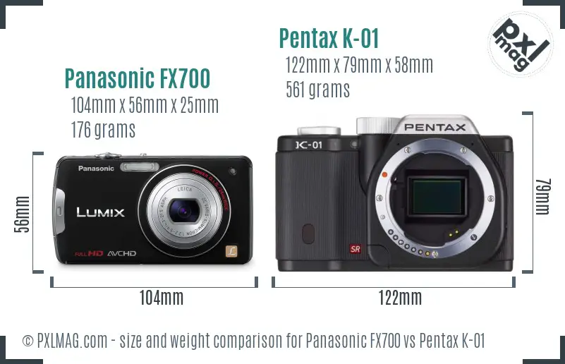 Panasonic FX700 vs Pentax K-01 size comparison