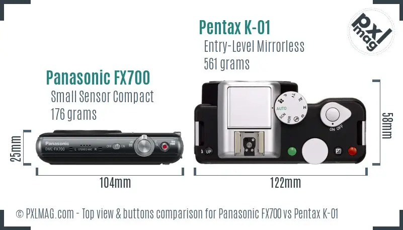 Panasonic FX700 vs Pentax K-01 top view buttons comparison