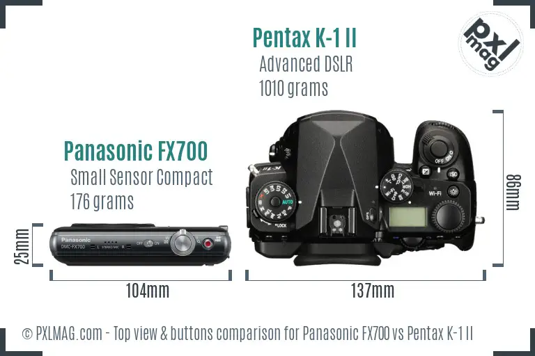 Panasonic FX700 vs Pentax K-1 II top view buttons comparison