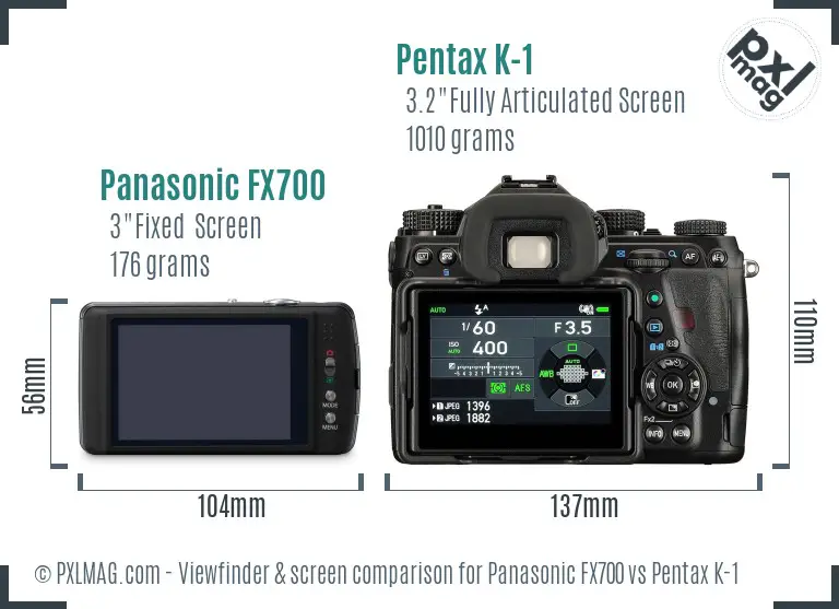 Panasonic FX700 vs Pentax K-1 Screen and Viewfinder comparison