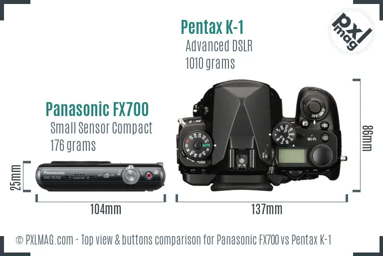 Panasonic FX700 vs Pentax K-1 top view buttons comparison