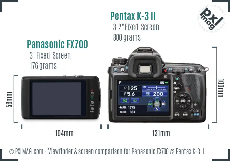 Panasonic FX700 vs Pentax K-3 II Screen and Viewfinder comparison
