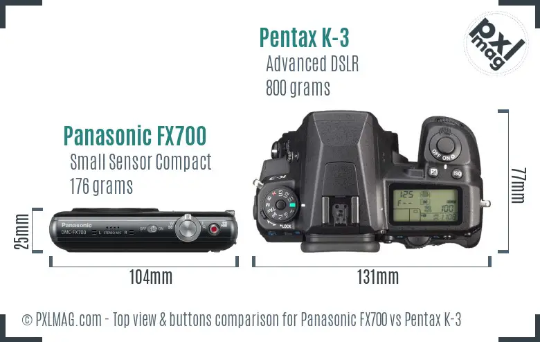 Panasonic FX700 vs Pentax K-3 top view buttons comparison