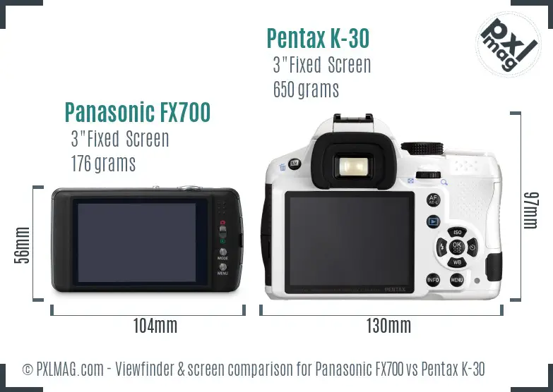 Panasonic FX700 vs Pentax K-30 Screen and Viewfinder comparison