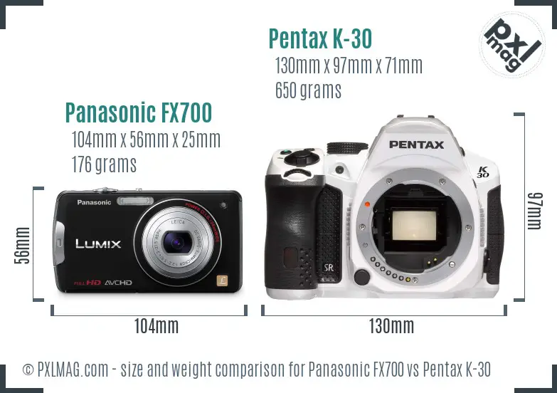 Panasonic FX700 vs Pentax K-30 size comparison