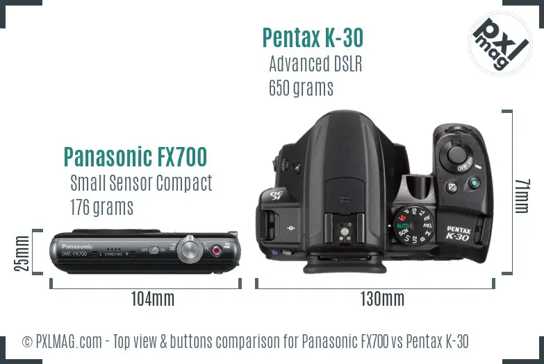 Panasonic FX700 vs Pentax K-30 top view buttons comparison