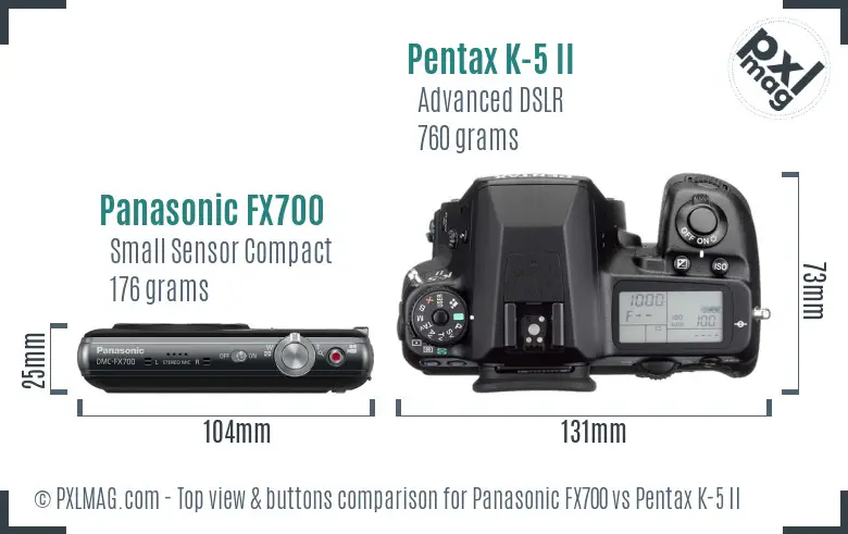 Panasonic FX700 vs Pentax K-5 II top view buttons comparison