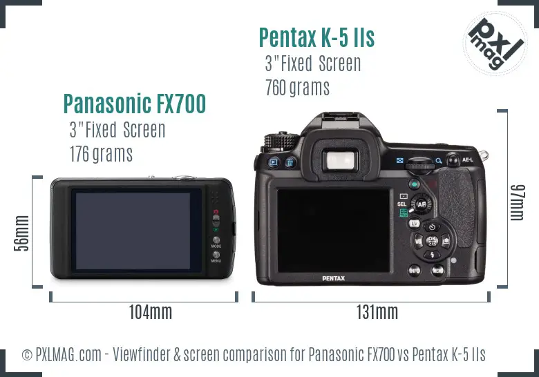 Panasonic FX700 vs Pentax K-5 IIs Screen and Viewfinder comparison