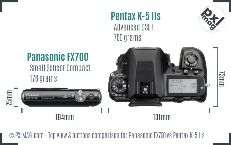 Panasonic FX700 vs Pentax K-5 IIs top view buttons comparison