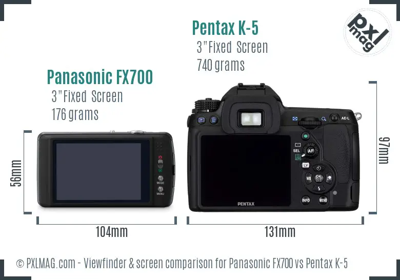Panasonic FX700 vs Pentax K-5 Screen and Viewfinder comparison
