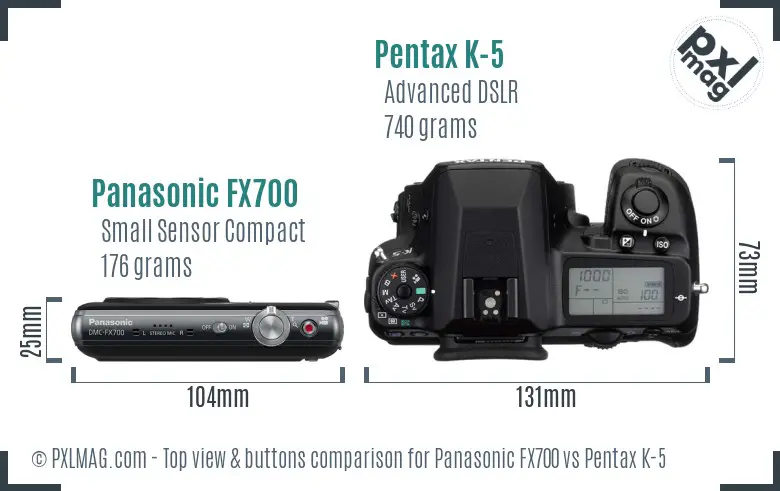 Panasonic FX700 vs Pentax K-5 top view buttons comparison