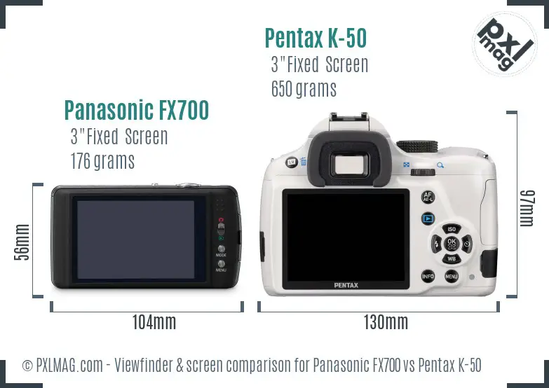 Panasonic FX700 vs Pentax K-50 Screen and Viewfinder comparison