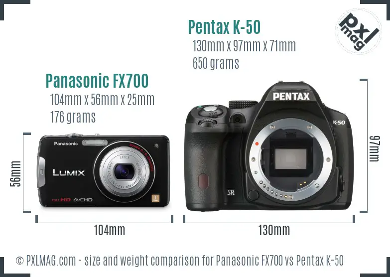 Panasonic FX700 vs Pentax K-50 size comparison