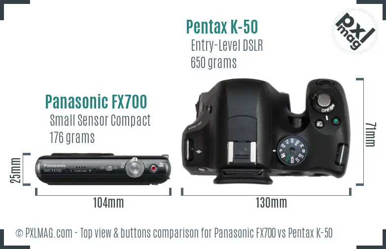 Panasonic FX700 vs Pentax K-50 top view buttons comparison