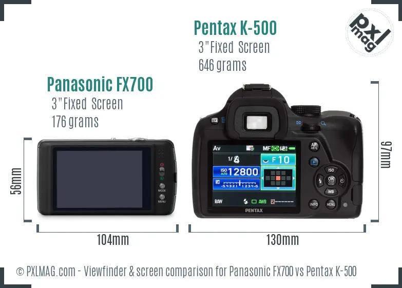 Panasonic FX700 vs Pentax K-500 Screen and Viewfinder comparison