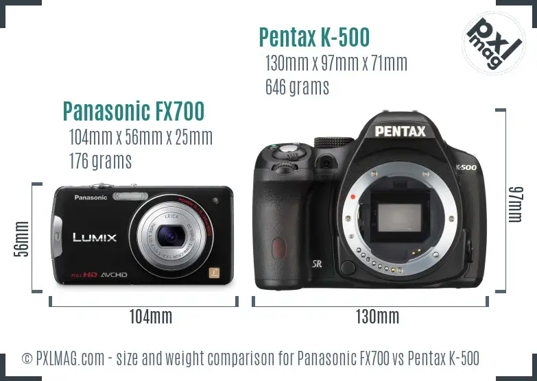 Panasonic FX700 vs Pentax K-500 size comparison