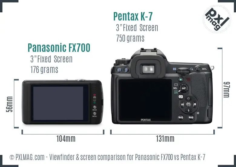 Panasonic FX700 vs Pentax K-7 Screen and Viewfinder comparison