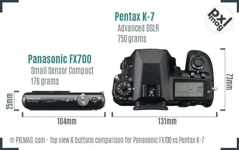 Panasonic FX700 vs Pentax K-7 top view buttons comparison