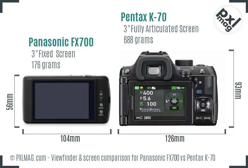Panasonic FX700 vs Pentax K-70 Screen and Viewfinder comparison