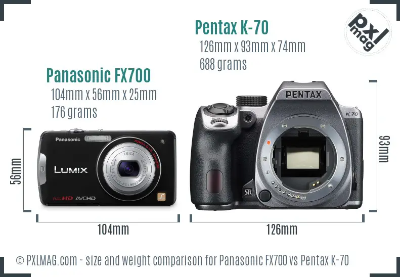 Panasonic FX700 vs Pentax K-70 size comparison