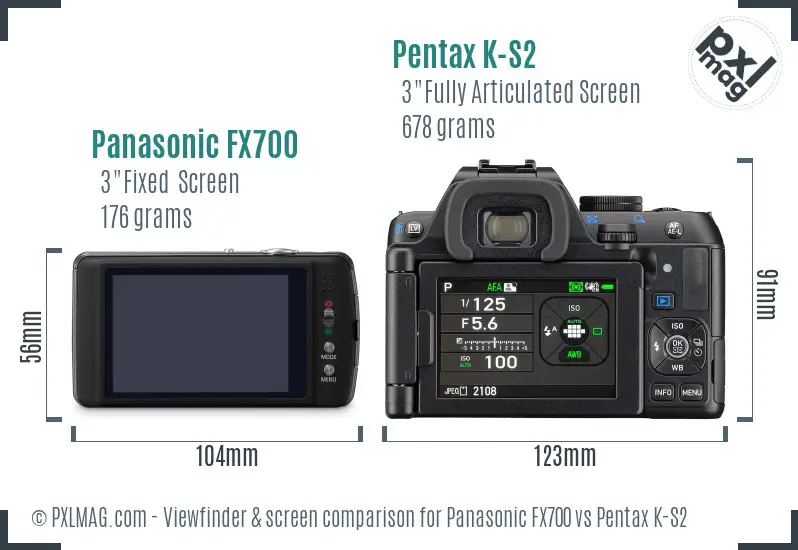 Panasonic FX700 vs Pentax K-S2 Screen and Viewfinder comparison