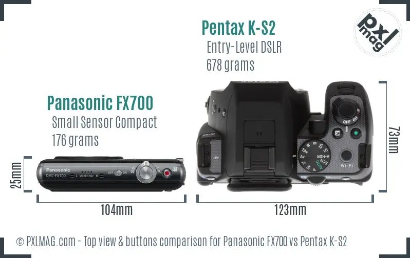 Panasonic FX700 vs Pentax K-S2 top view buttons comparison