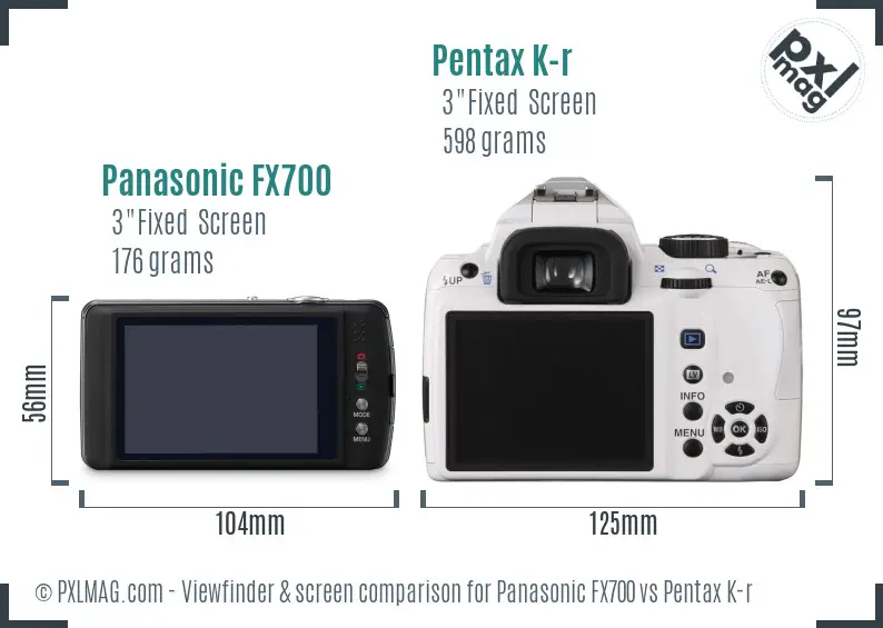 Panasonic FX700 vs Pentax K-r Screen and Viewfinder comparison