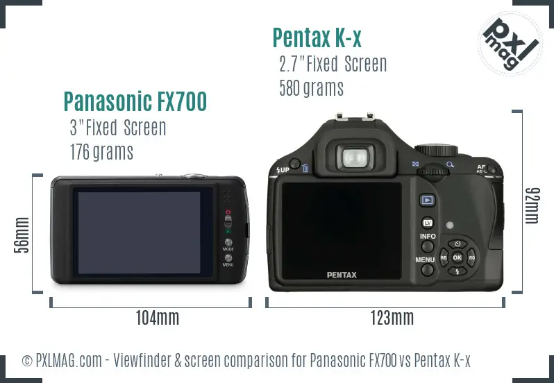 Panasonic FX700 vs Pentax K-x Screen and Viewfinder comparison