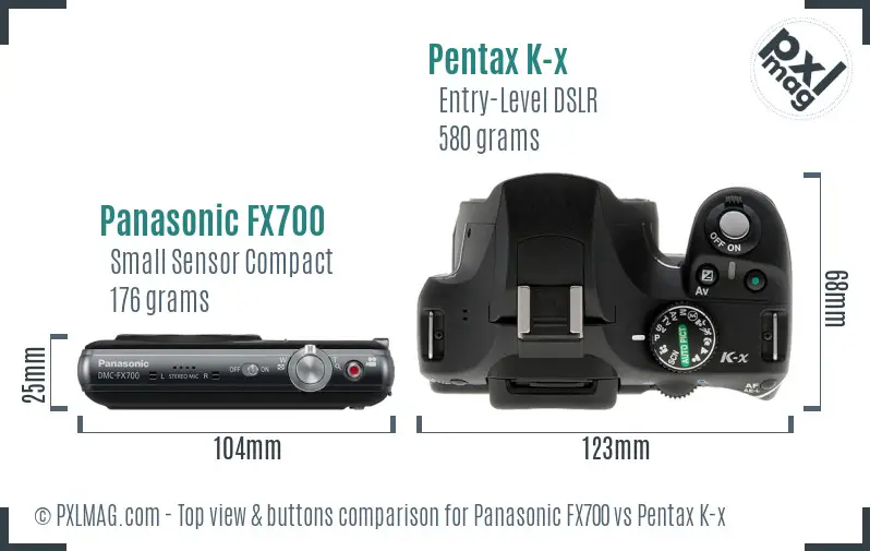 Panasonic FX700 vs Pentax K-x top view buttons comparison