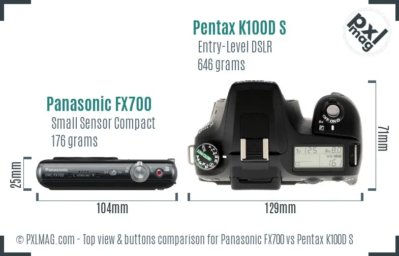 Panasonic FX700 vs Pentax K100D S top view buttons comparison