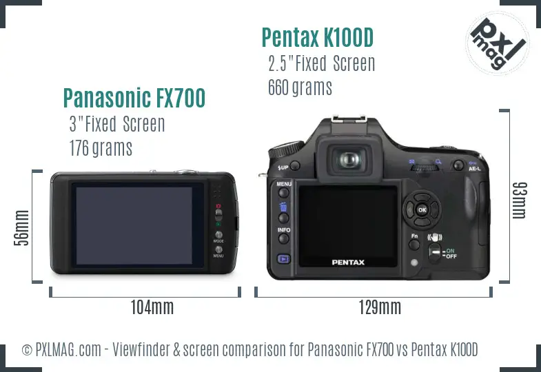 Panasonic FX700 vs Pentax K100D Screen and Viewfinder comparison